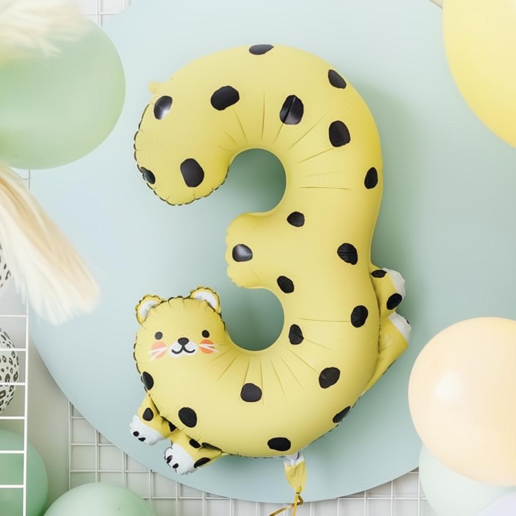 Folienballon Ziffer 3 - Gepard, 72.5x109 cm PartyDeco 3 fiestastore