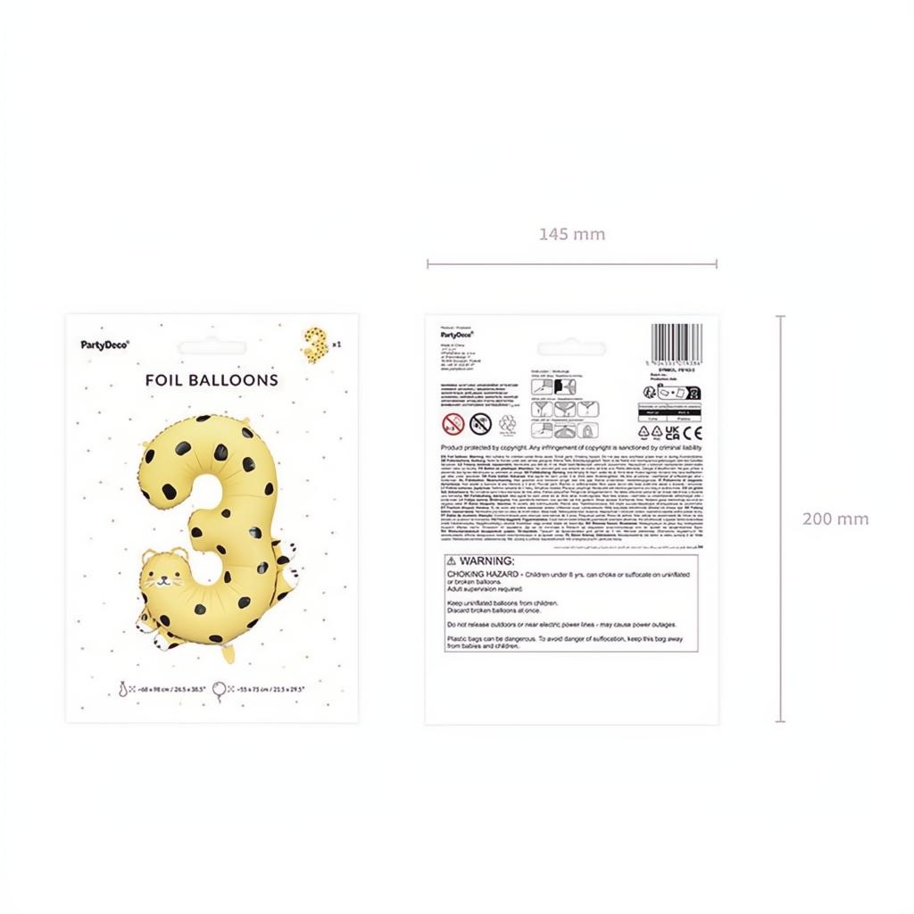 Folienballon Ziffer 3 - Gepard, 72.5x109 cm PartyDeco 6 fiestastore