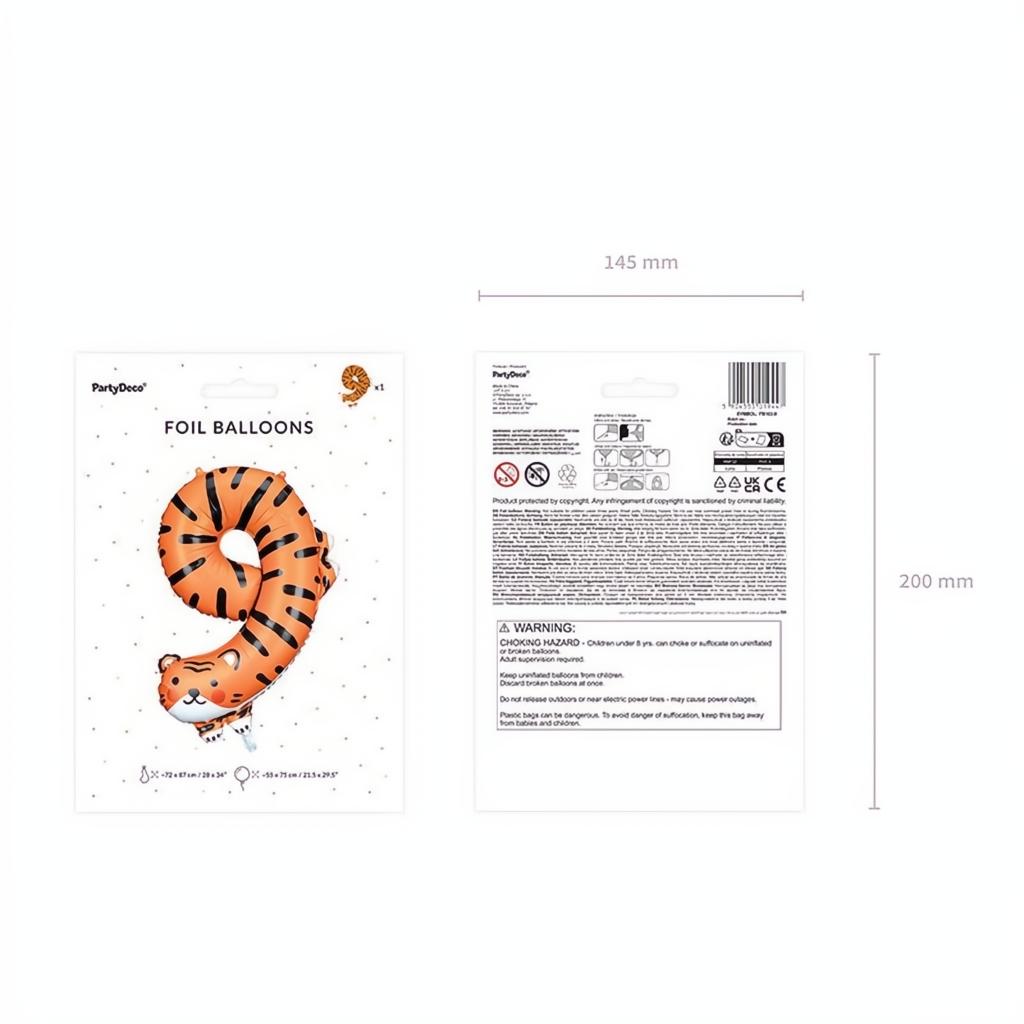Folienballon Ziffer 9 - Tiger, 64x87 cm PartyDeco 5 fiestastore