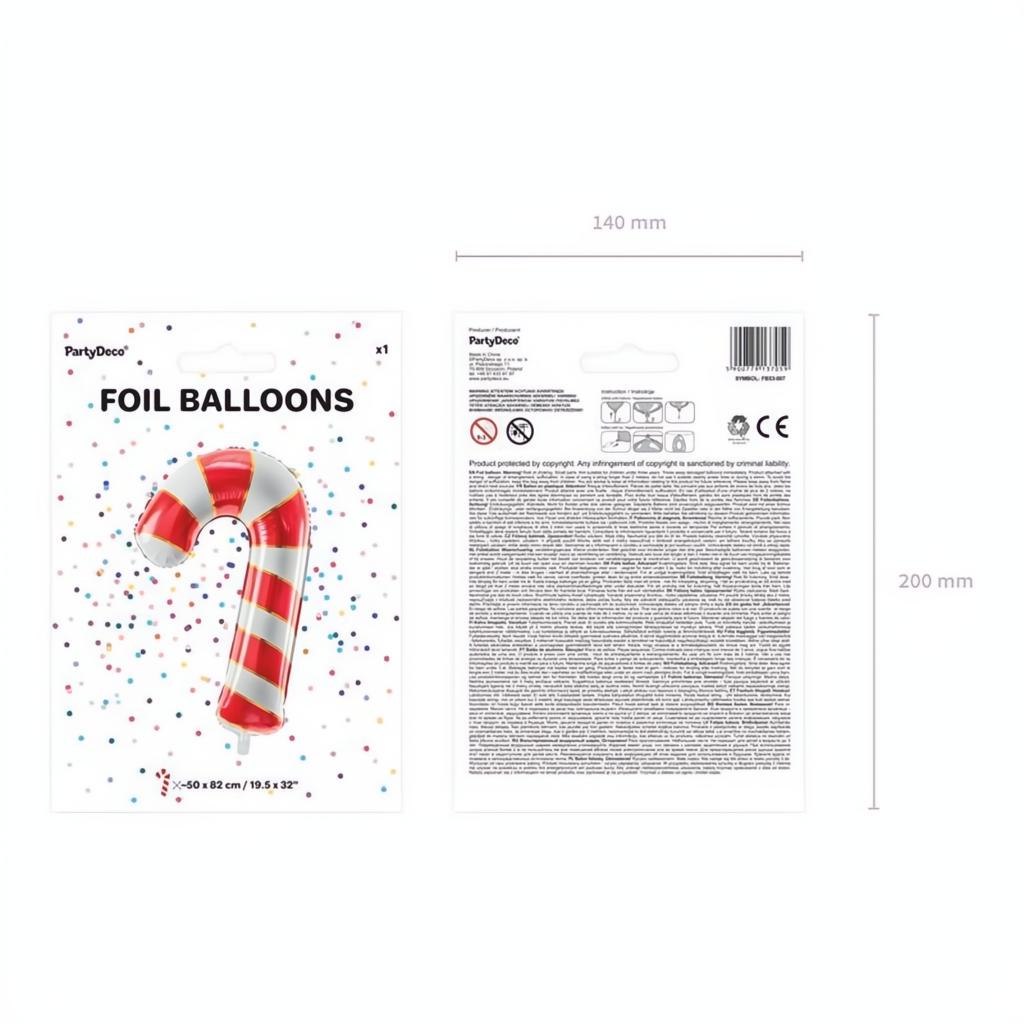 Folienballon Zuckerstange, 50x82cm, rot PartyDeco 6 fiestastore