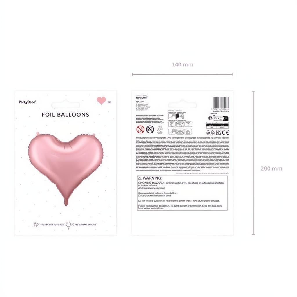 Folienluftballon Herz, 75x64,5 cm, hellrosa PartyDeco 4 fiestastore