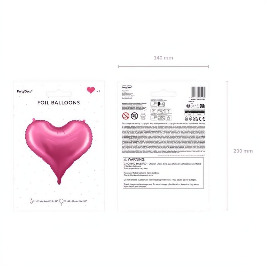 Folienluftballon Herz, 75x64,5 cm, rosa PartyDeco 9 fiestastore