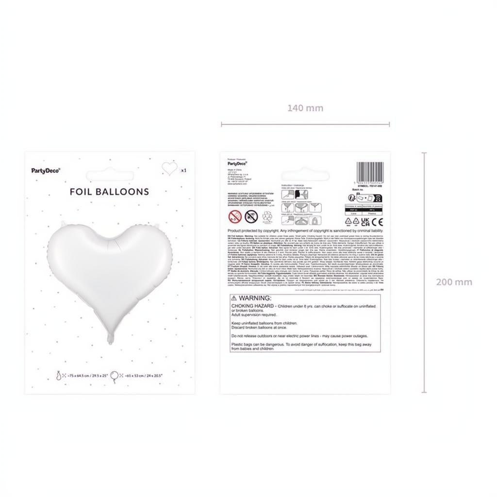 Folienluftballon Herz, 75x64,5 cm, weiss PartyDeco 8 fiestastore