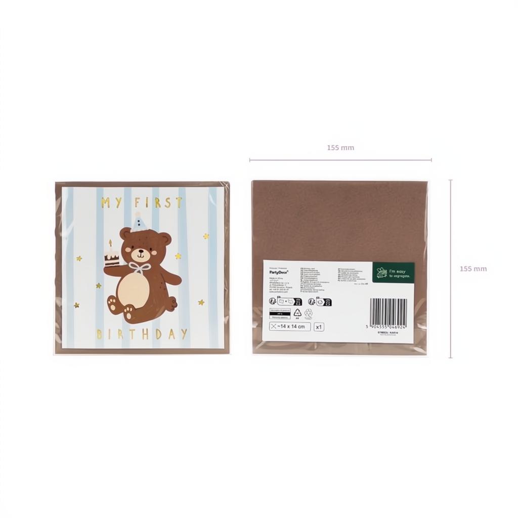 Geburtstagskarte Bär, 14x14 cm Umstandskarten PartyDeco 5 fiestastore