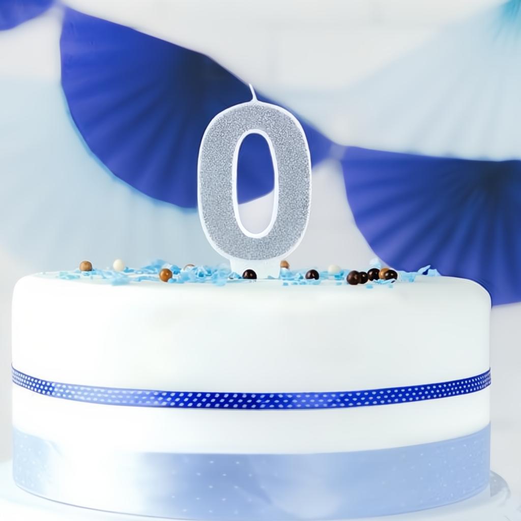 Geburtstagskerze Zahl 0, silber PartyDeco 3 fiestastore
