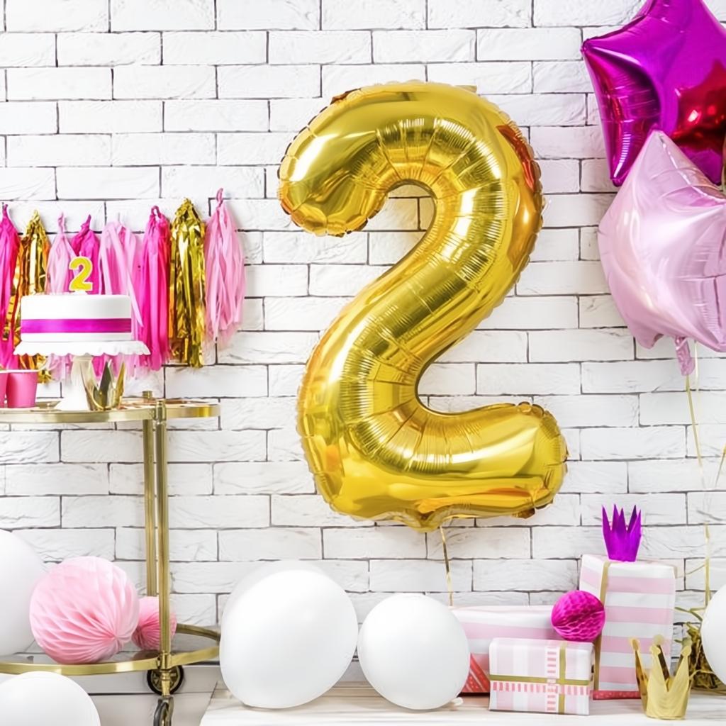 Geburtstagskerze Zahl 2, gold PartyDeco 2 fiestastore