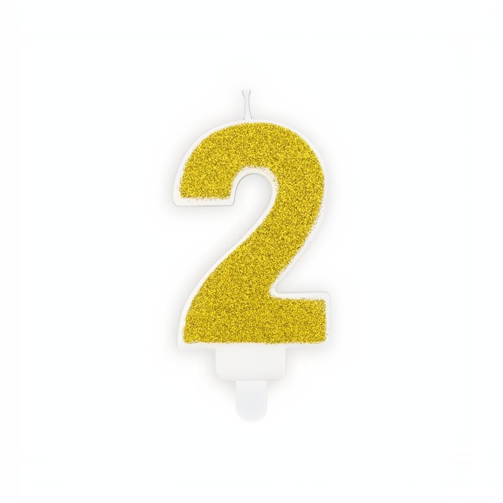 Geburtstagskerze Zahl 2, gold PartyDeco 3 fiestastore