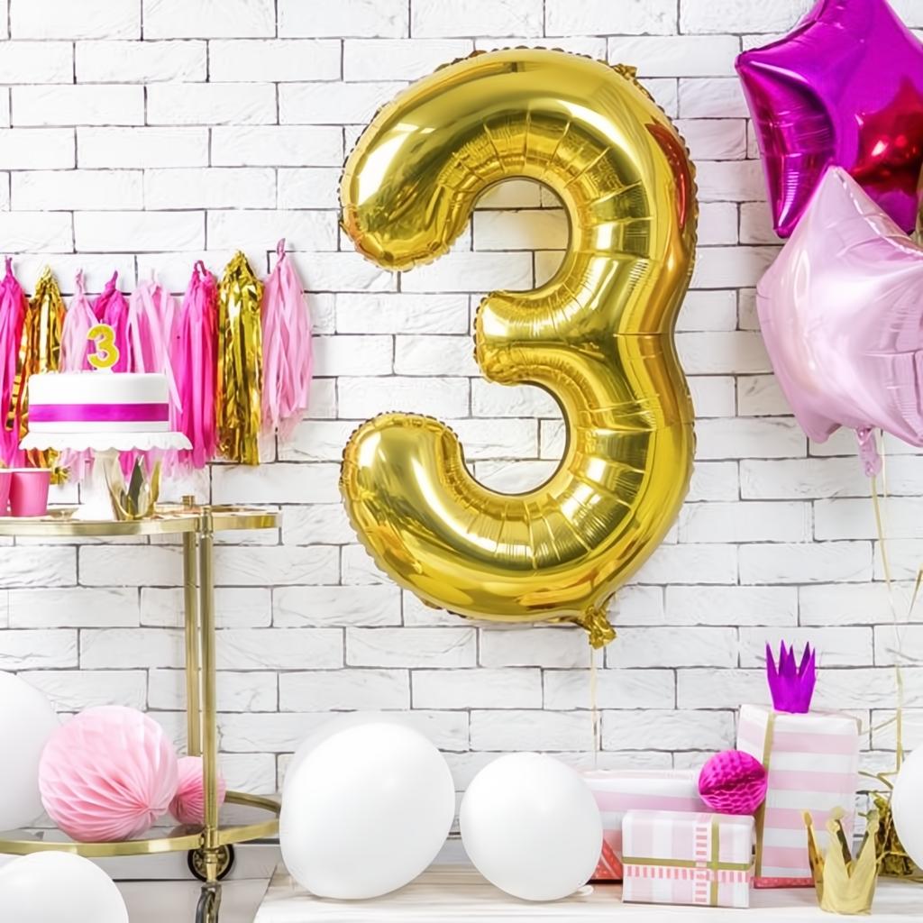 Geburtstagskerze Zahl 3, gold PartyDeco 2 fiestastore