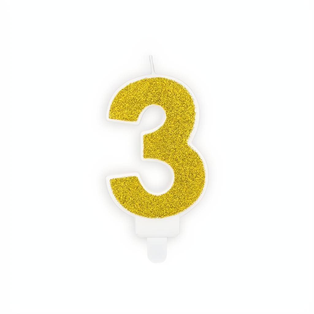 Geburtstagskerze Zahl 3, gold PartyDeco 3 fiestastore