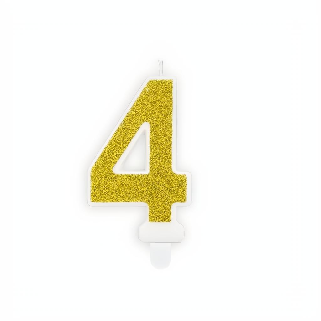 Geburtstagskerze Zahl 4, gold PartyDeco 3 fiestastore