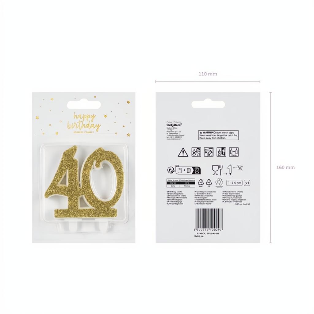 Geburtstagskerze Zahl 40, gold PartyDeco 6 fiestastore