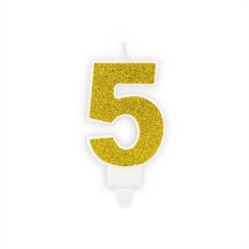 Geburtstagskerze Zahl 5, gold PartyDeco 3 fiestastore