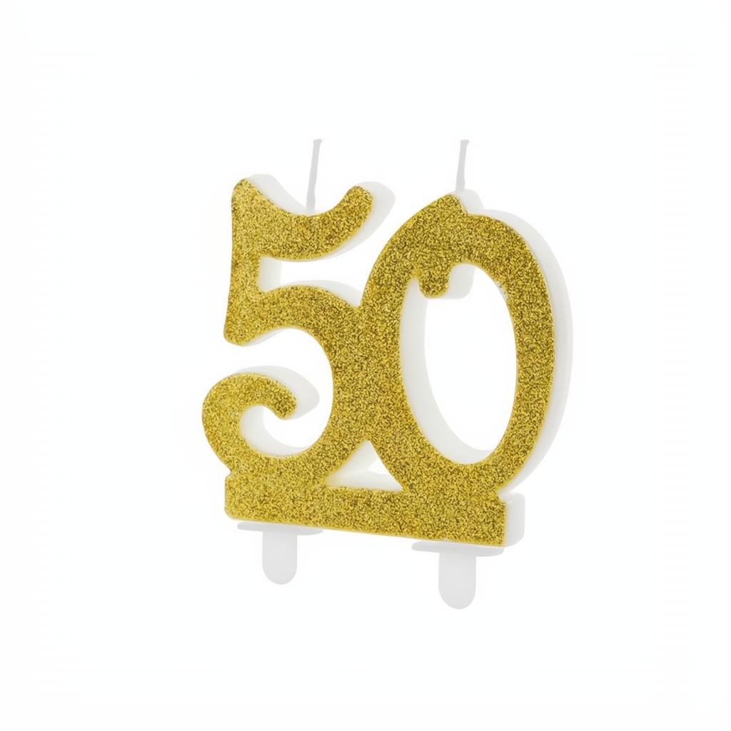 Geburtstagskerze Zahl 50, gold PartyDeco 1 fiestastore