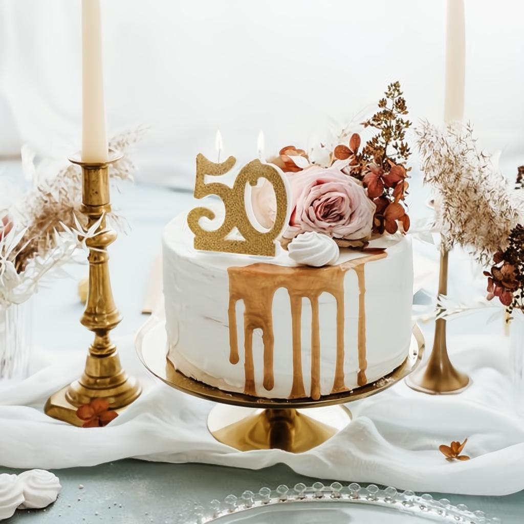 Geburtstagskerze Zahl 50, gold PartyDeco 2 fiestastore
