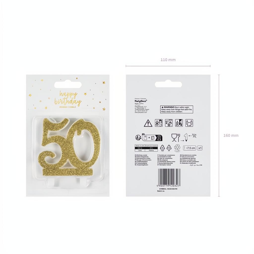 Geburtstagskerze Zahl 50, gold PartyDeco 6 fiestastore