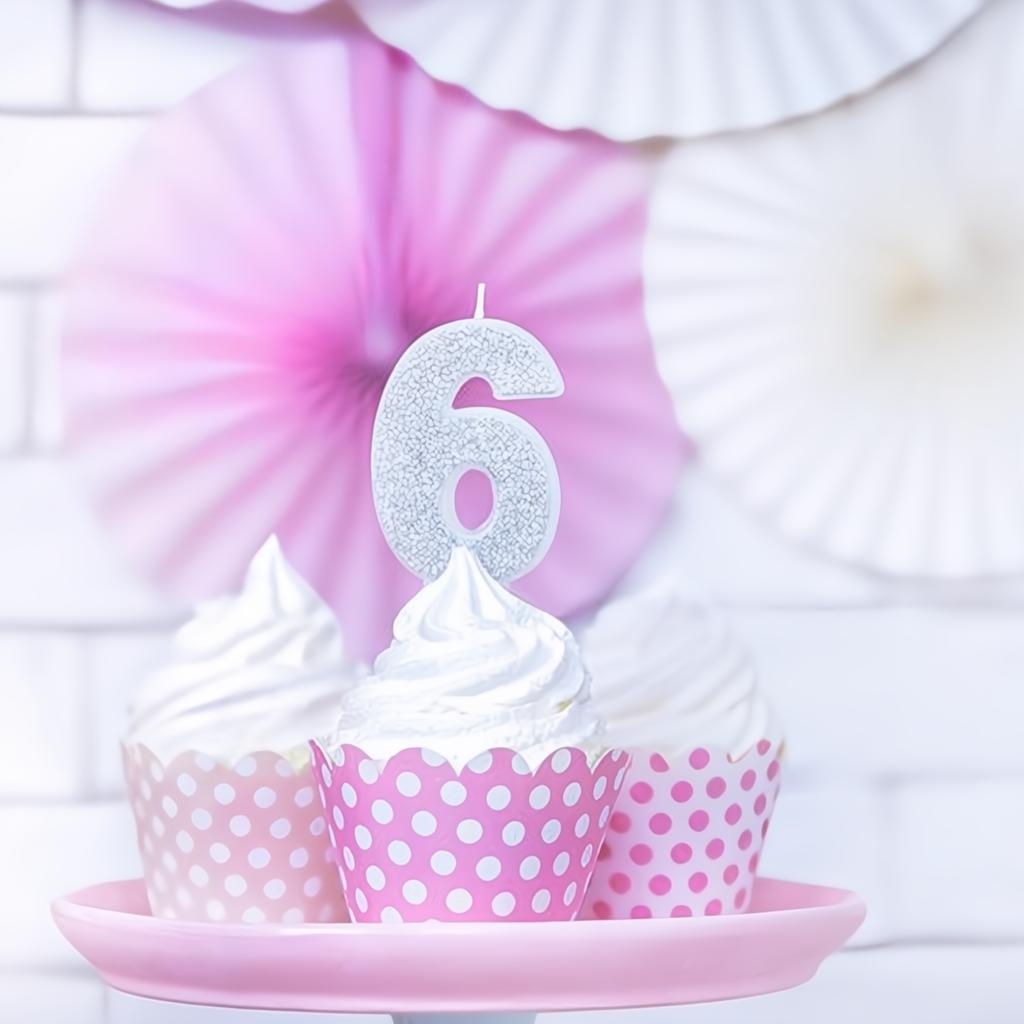 Geburtstagskerze Zahl 6, silber PartyDeco 3 fiestastore