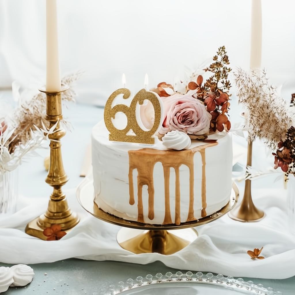 Geburtstagskerze Zahl 60, gold PartyDeco 2 fiestastore