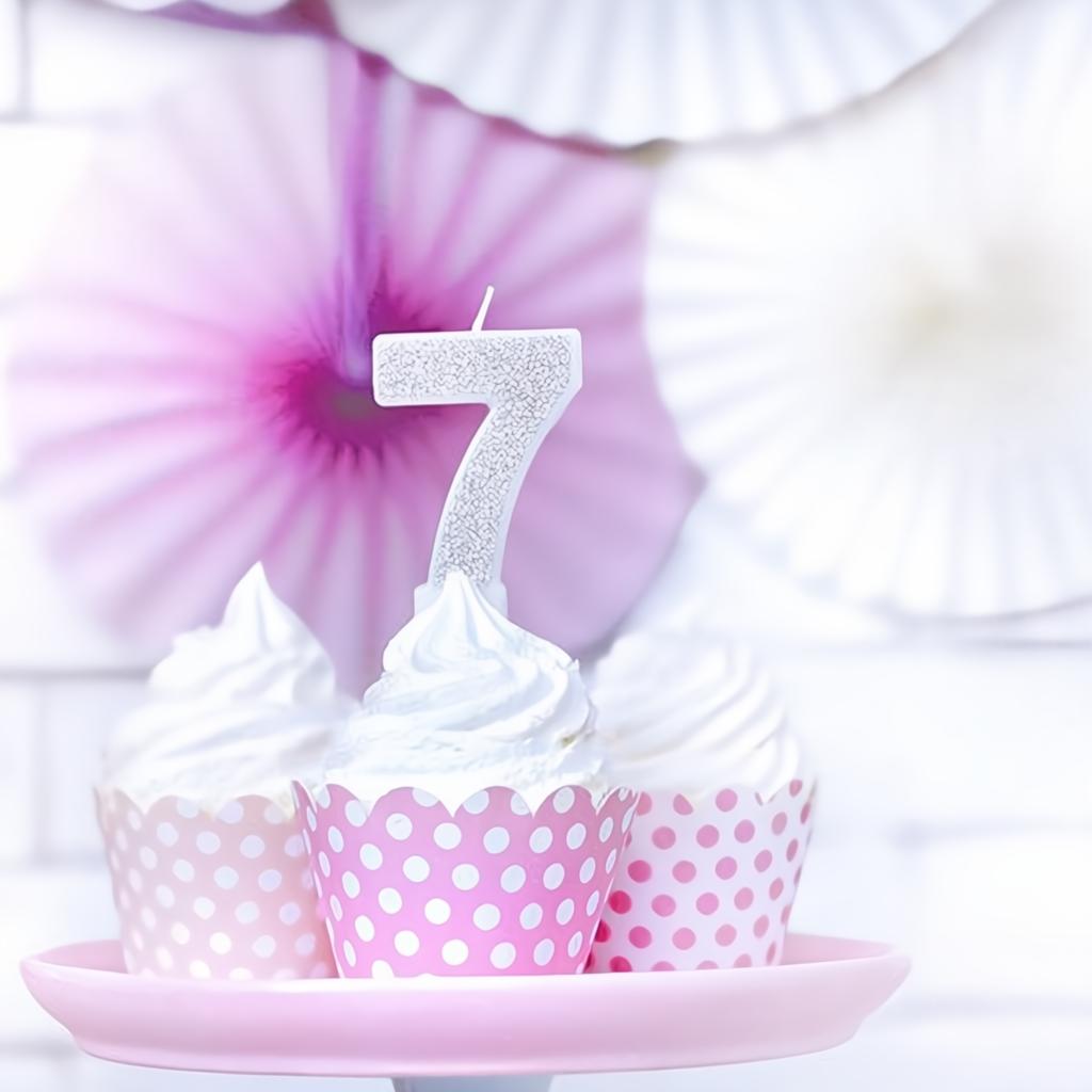 Geburtstagskerze Zahl 7, silber PartyDeco 3 fiestastore