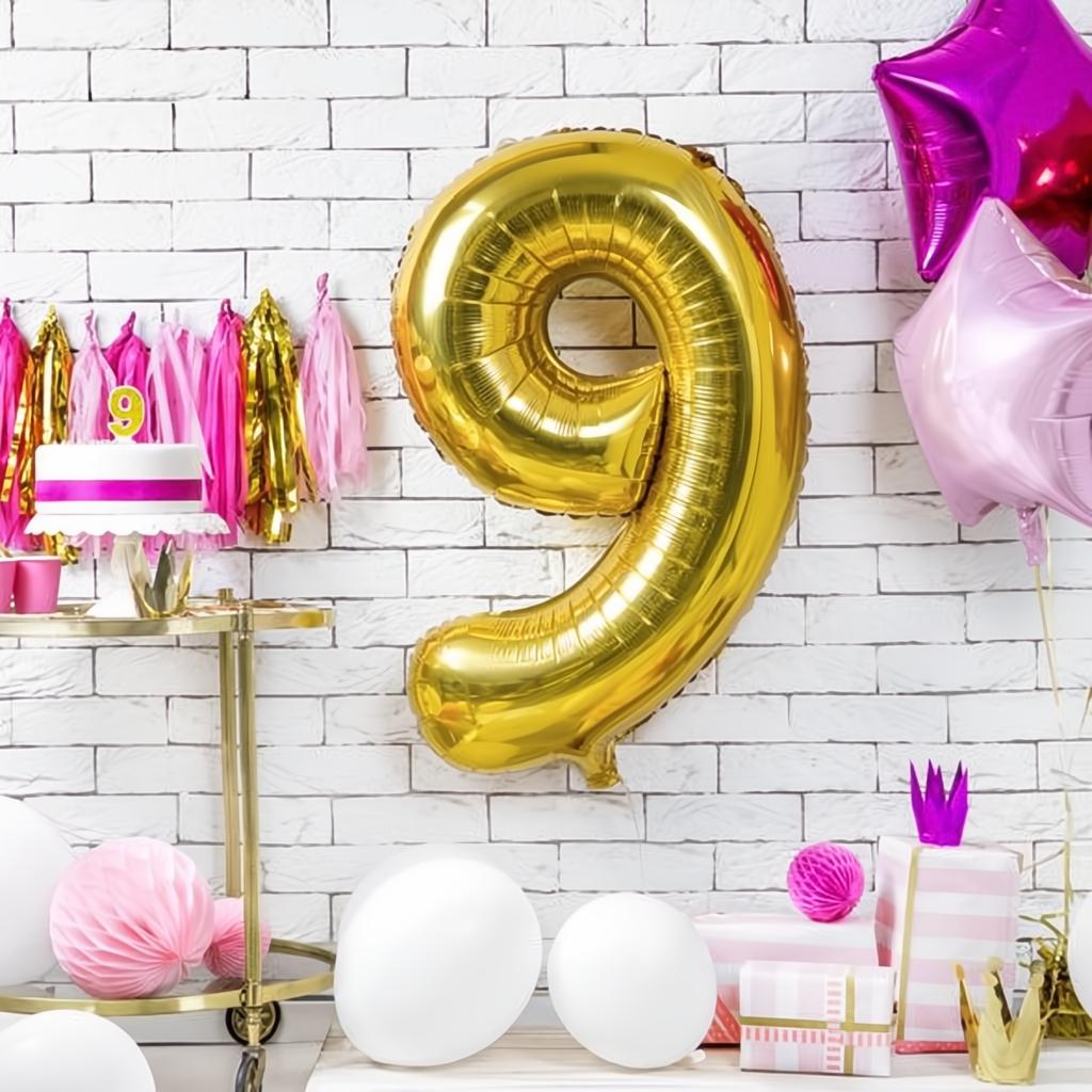 Geburtstagskerze Zahl 9, gold PartyDeco 2 fiestastore