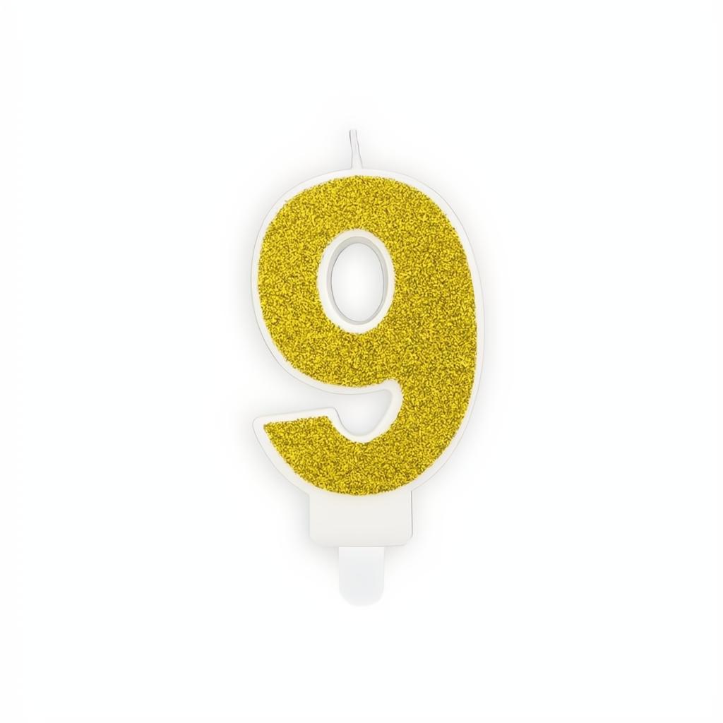 Geburtstagskerze Zahl 9, gold PartyDeco 3 fiestastore