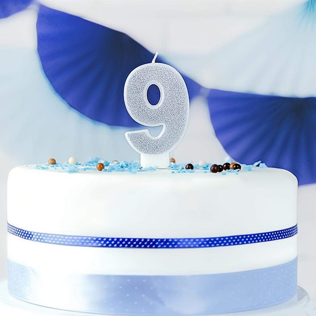 Geburtstagskerze Zahl 9, silber PartyDeco 2 fiestastore