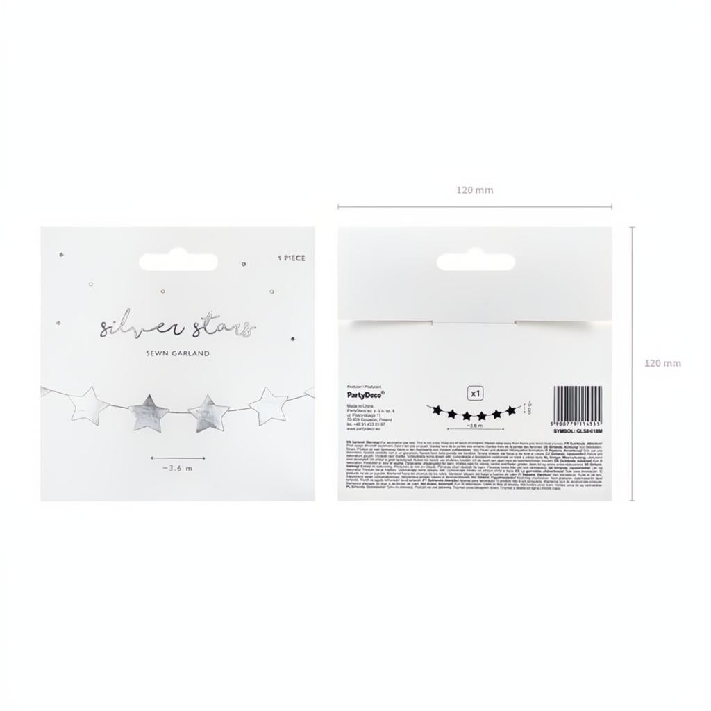 Girlande Sterne, silber, 3,6m Papiergirlanden PartyDeco 7 fiestastore