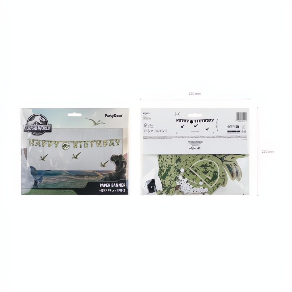 Happy Birthday Banner Jurassic World, 45x165 cm Banner PartyDeco 3 fiestastore