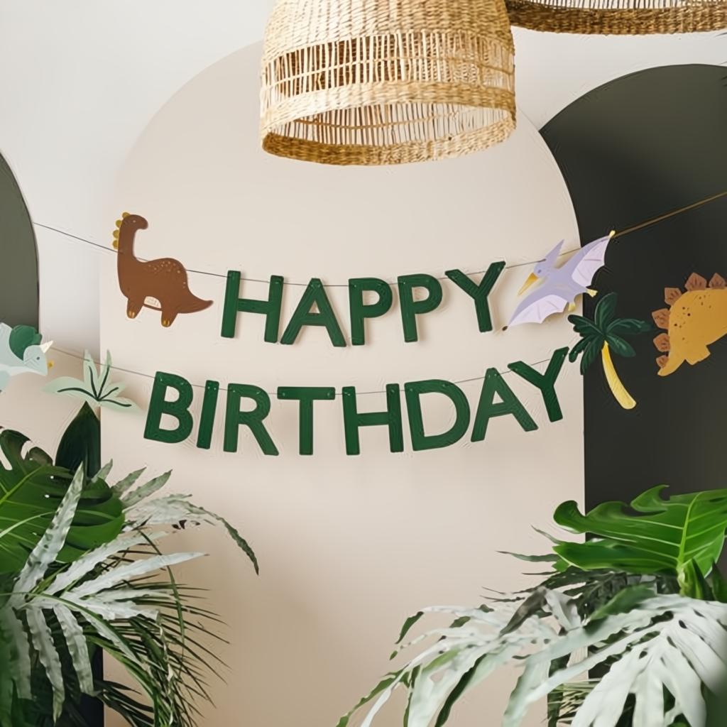 Happy Birthday Dino-Banner, 3 m, Farbenmix Banner PartyDeco 4 fiestastore