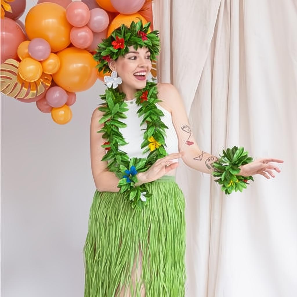 Hawaiianisches Set, grün, Erwachsene, Einheitsgrösse PartyDeco 2 fiestastore