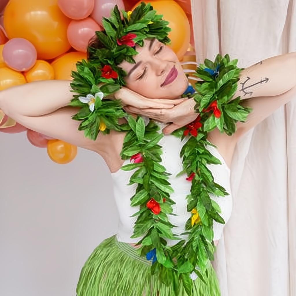 Hawaiianisches Set, grün, Erwachsene, Einheitsgrösse PartyDeco 3 fiestastore