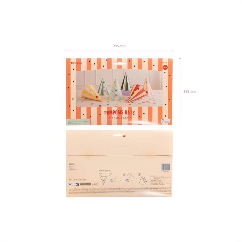 Hüte mit Pompons, 16 cm Paperhüte / Partytröten PartyDeco 8 fiestastore