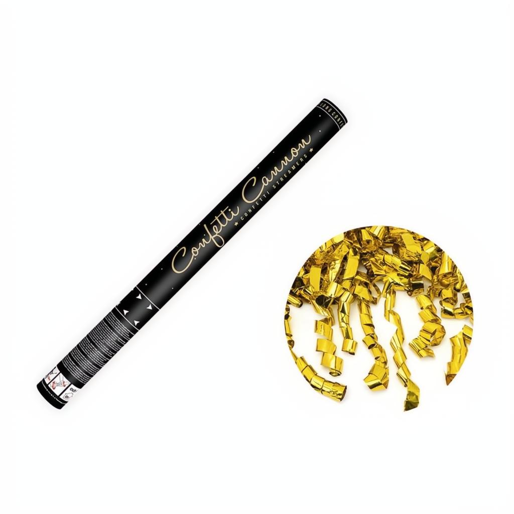 Konfettikanone mit Luftschlangen, gold, 60cm PartyDeco 1 fiestastore