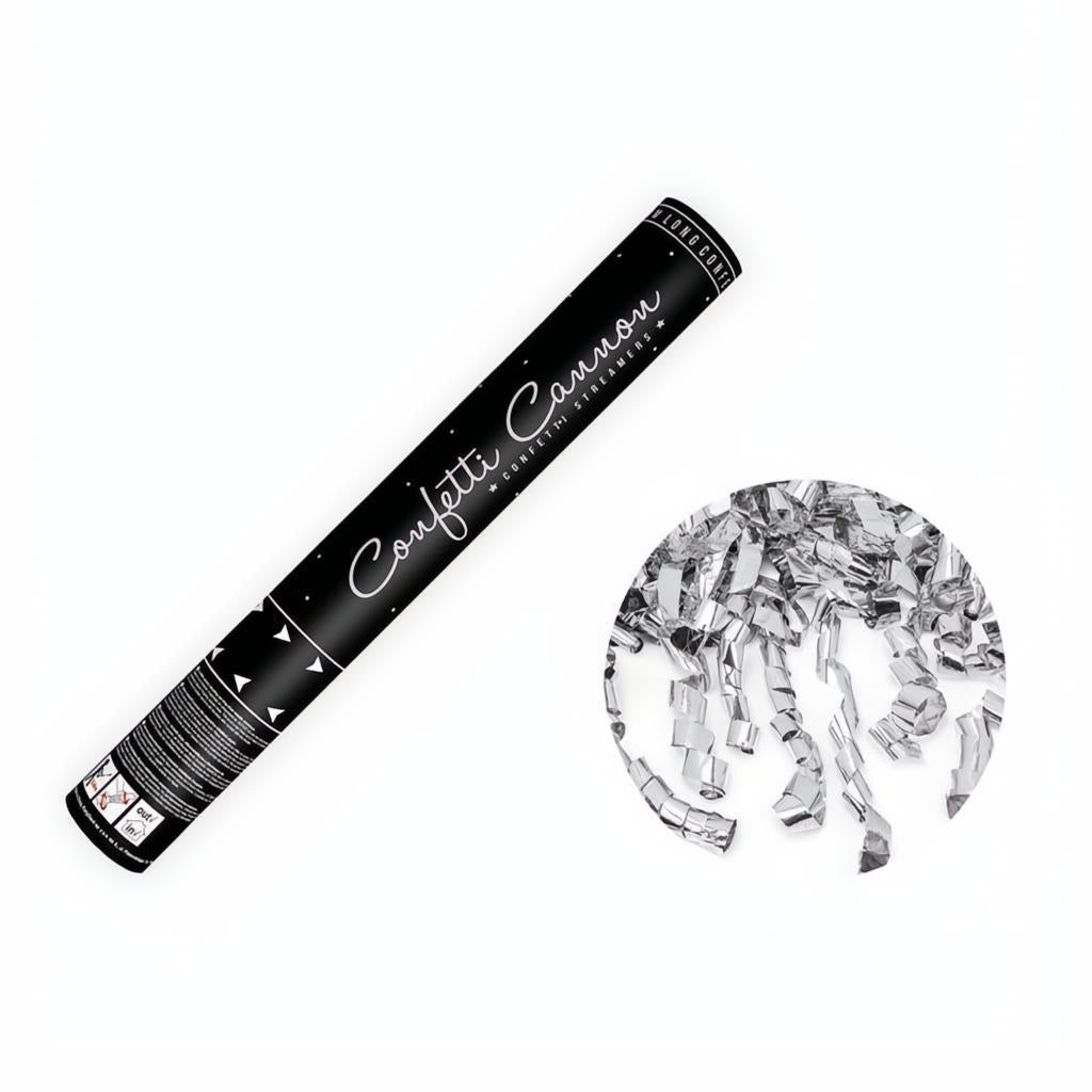 Konfettikanone mit Luftschlangen, silber, 40cm PartyDeco 1 fiestastore