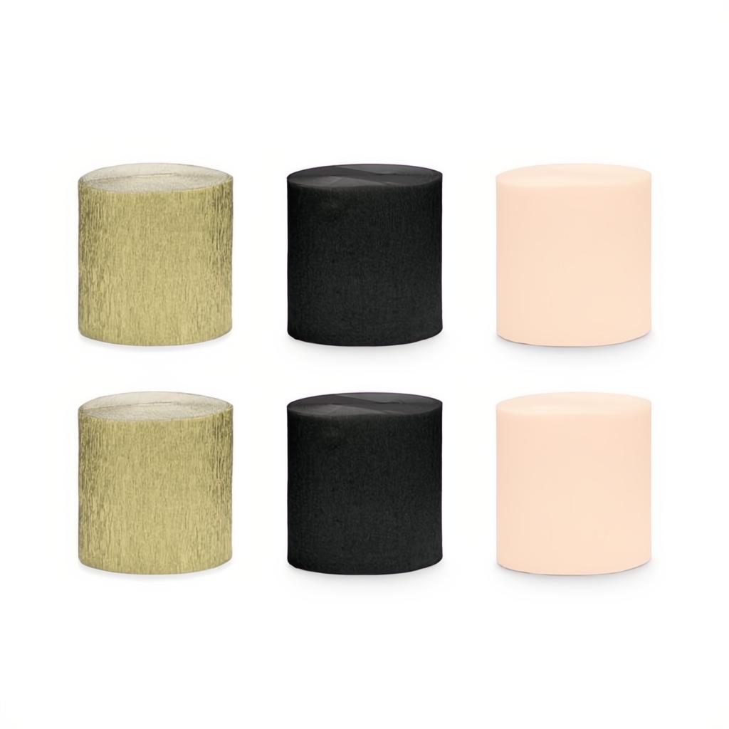 Krepppapier 5cm/10m, Set mit 6, Schwarz-Gold Mix PartyDeco 1 fiestastore