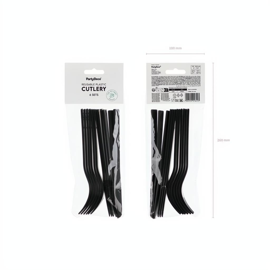 Kunststoffbesteck 6er Set, 18–18,5 cm, schwarz PartyDeco 6 fiestastore