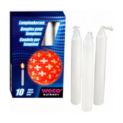 Lampionkerzen 10 Stück mit Verpackung und drei weissen Ersatzkerzen für Lampions.