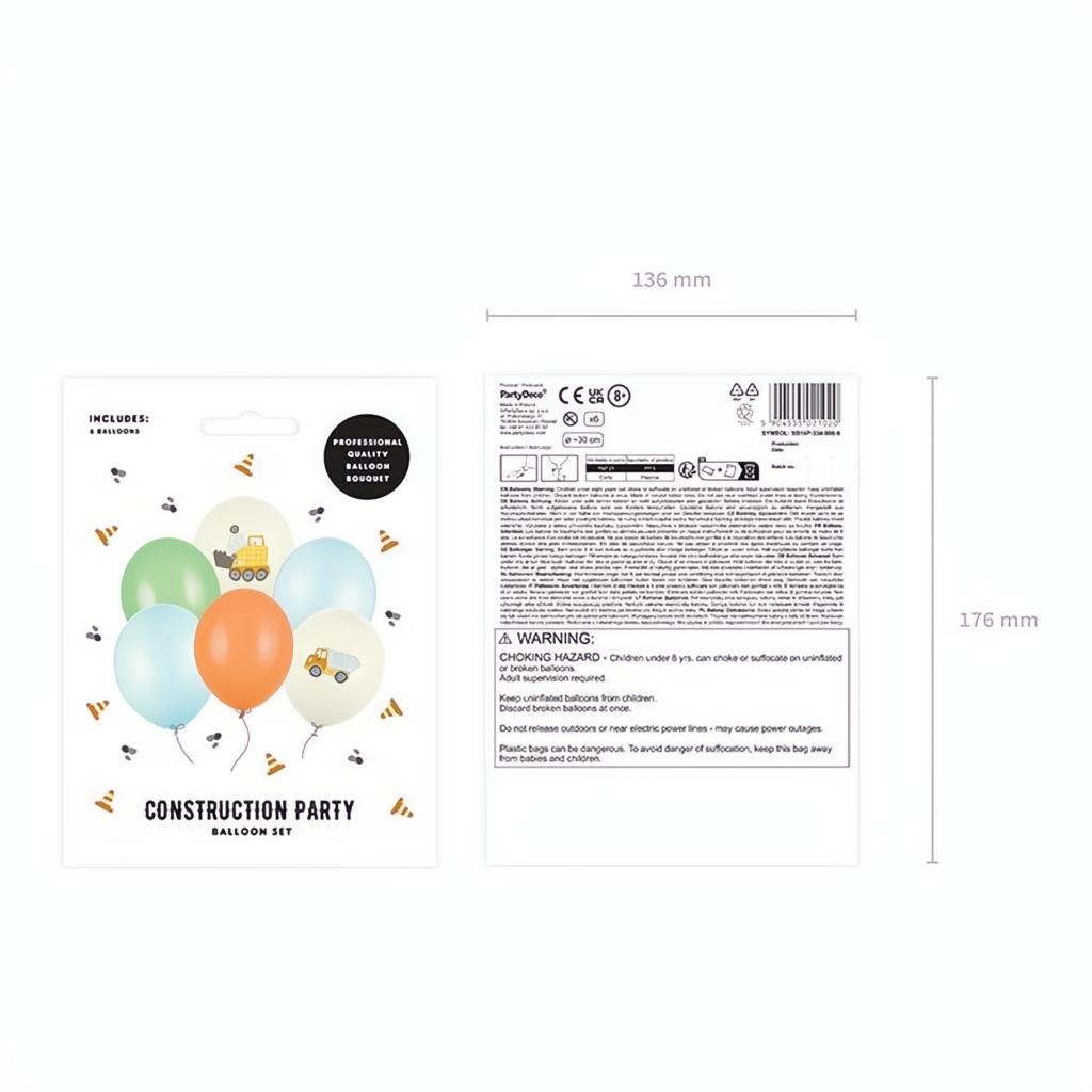 Luftballons 30 cm, Baufahrzeuge, Pastel Light Cream Bedruckte Latexballons PartyDeco 6 fiestastore