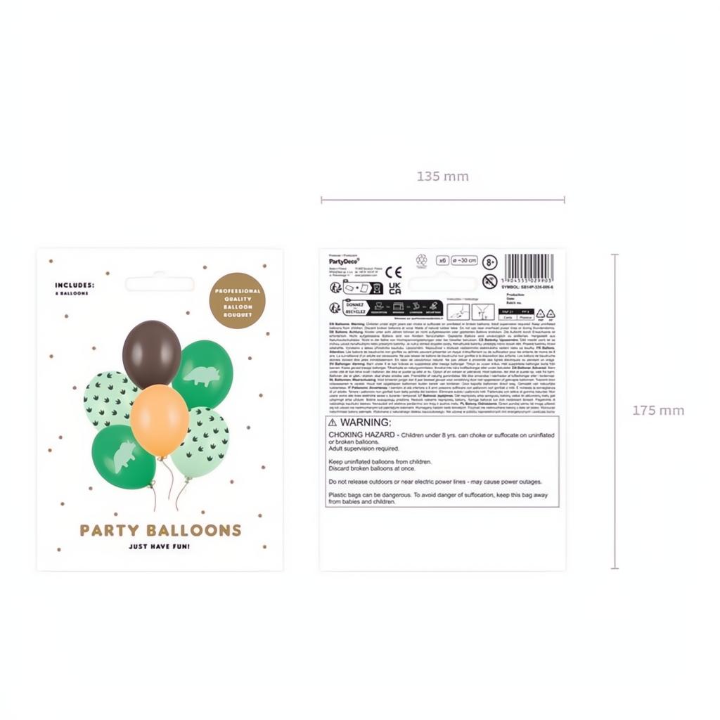 Luftballons 30 cm, Dinosaurier Bedruckte Latexballons PartyDeco 2 fiestastore