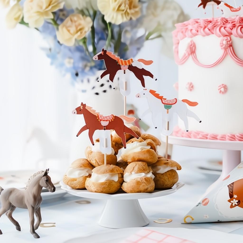 Muffin-Dekorationen - Pferde, 13 cm Topper für Kuchen und Muffins PartyDeco 2 fiestastore