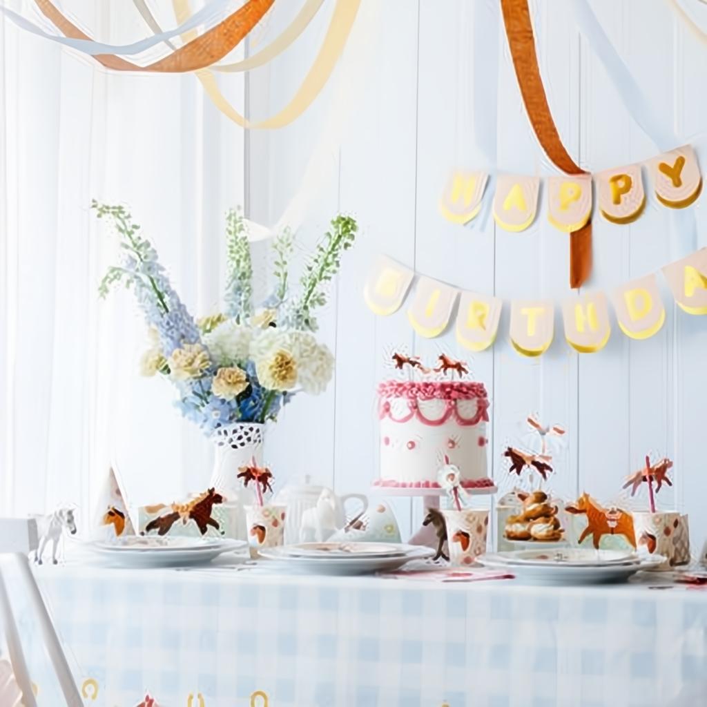 Papier Tischdecke Kariert mit Pferden, 180x120 cm PartyDeco 2 fiestastore