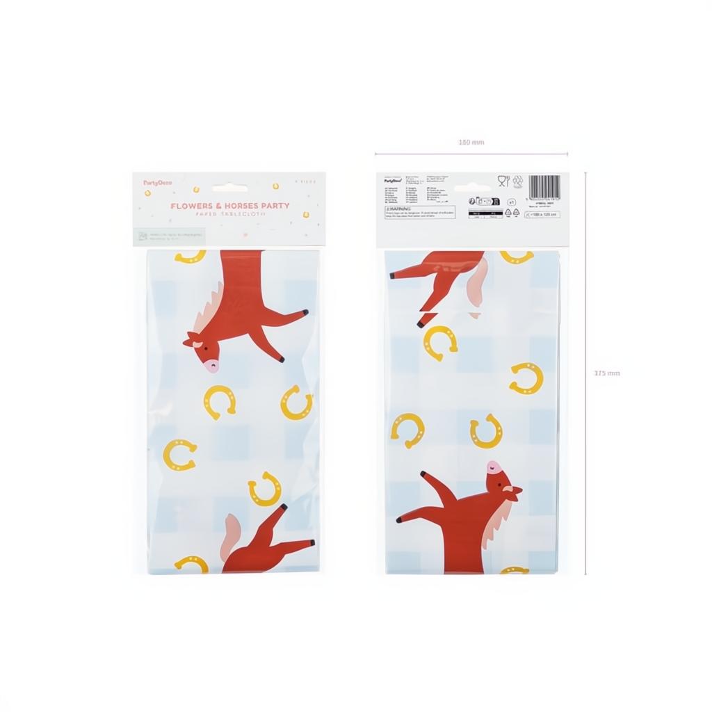 Papier Tischdecke Kariert mit Pferden, 180x120 cm PartyDeco 4 fiestastore