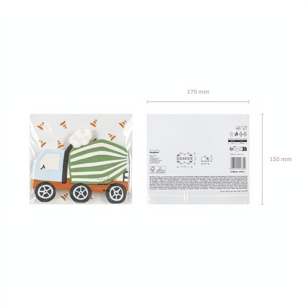 Papierservietten Betonmischmaschine, 16x13 cm Servietten bedruckt PartyDeco 6 fiestastore