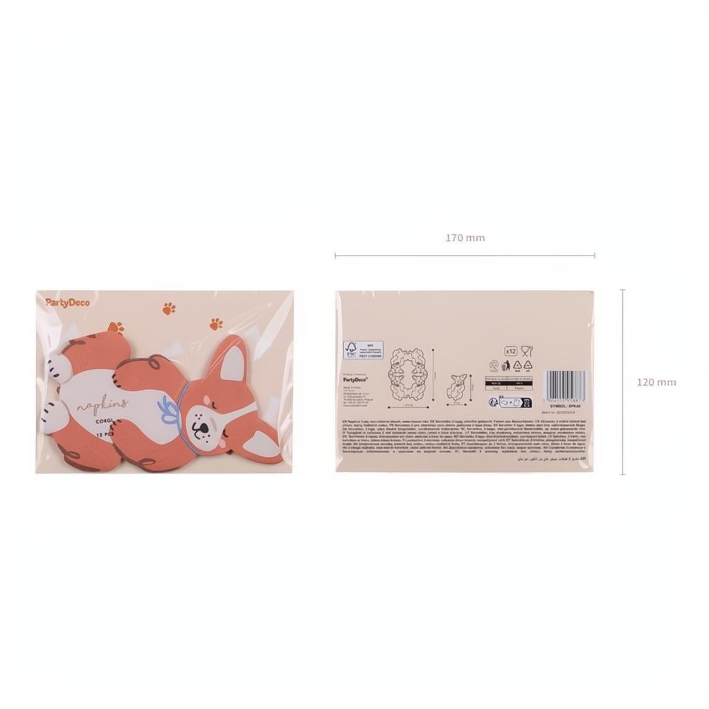Papierservietten Corgi, 11x15 cm Servietten bedruckt PartyDeco 4 fiestastore