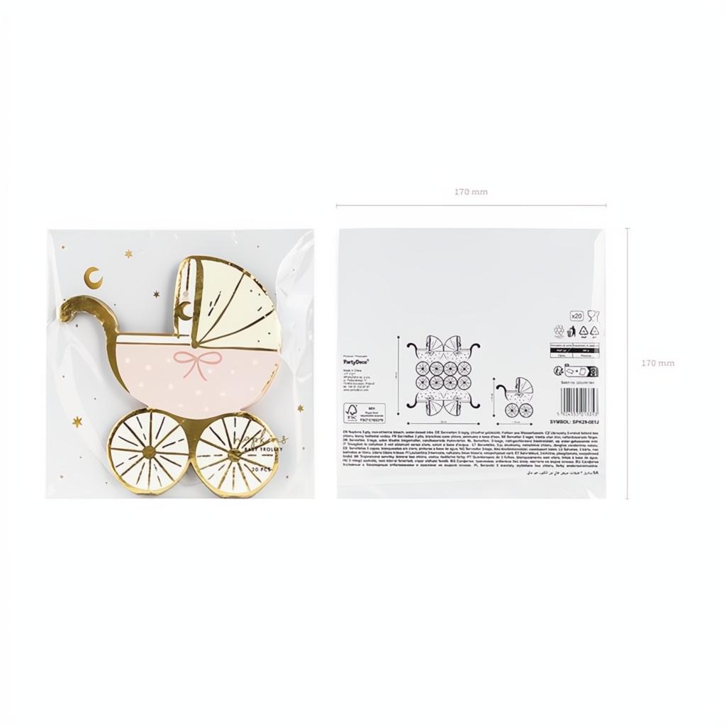 Papierservietten Kinderwagen, hellrosa, 14x15 cm PartyDeco 4 fiestastore