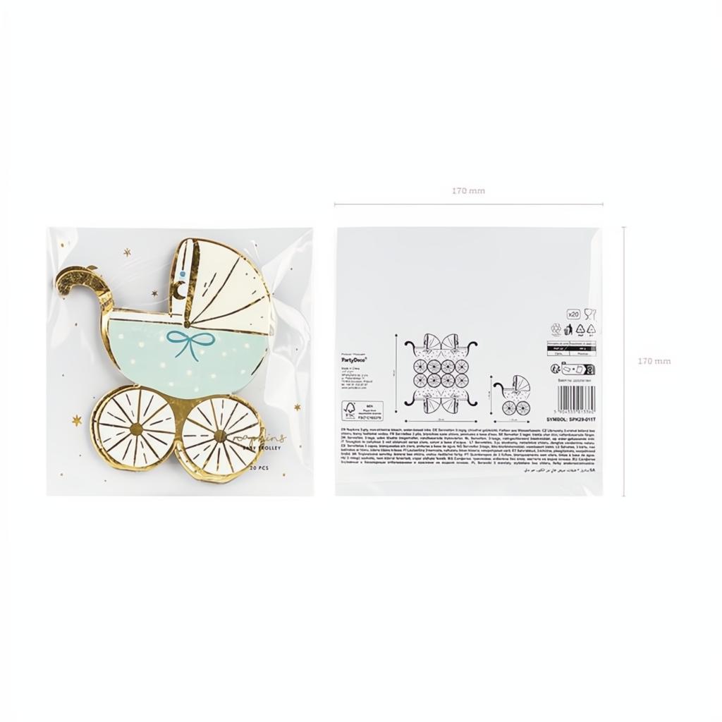 Papierservietten Kinderwagen, tiffany blue, 14x15 cm PartyDeco 3 fiestastore