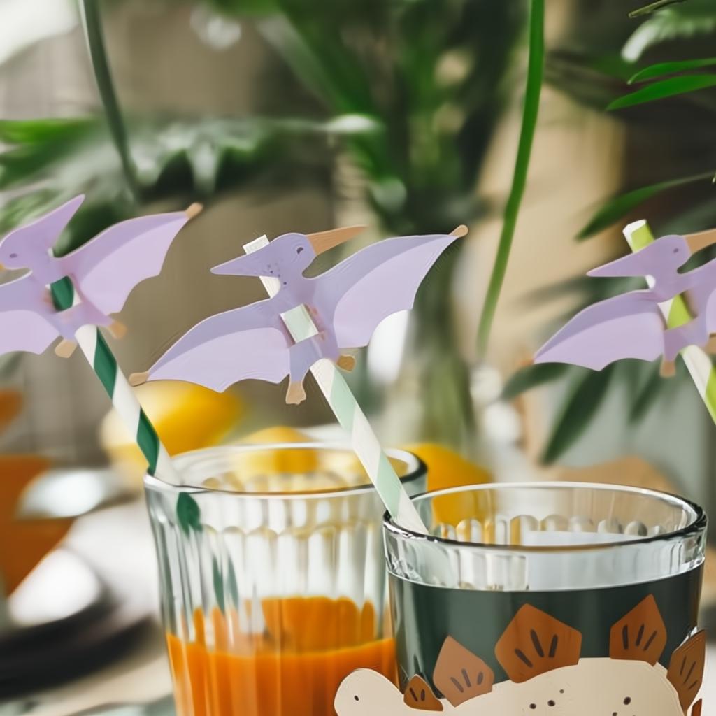 Pterodaktylus-Strohhalme, 19,5 cm, Farbenmix Papierstrohhalme PartyDeco 3 fiestastore