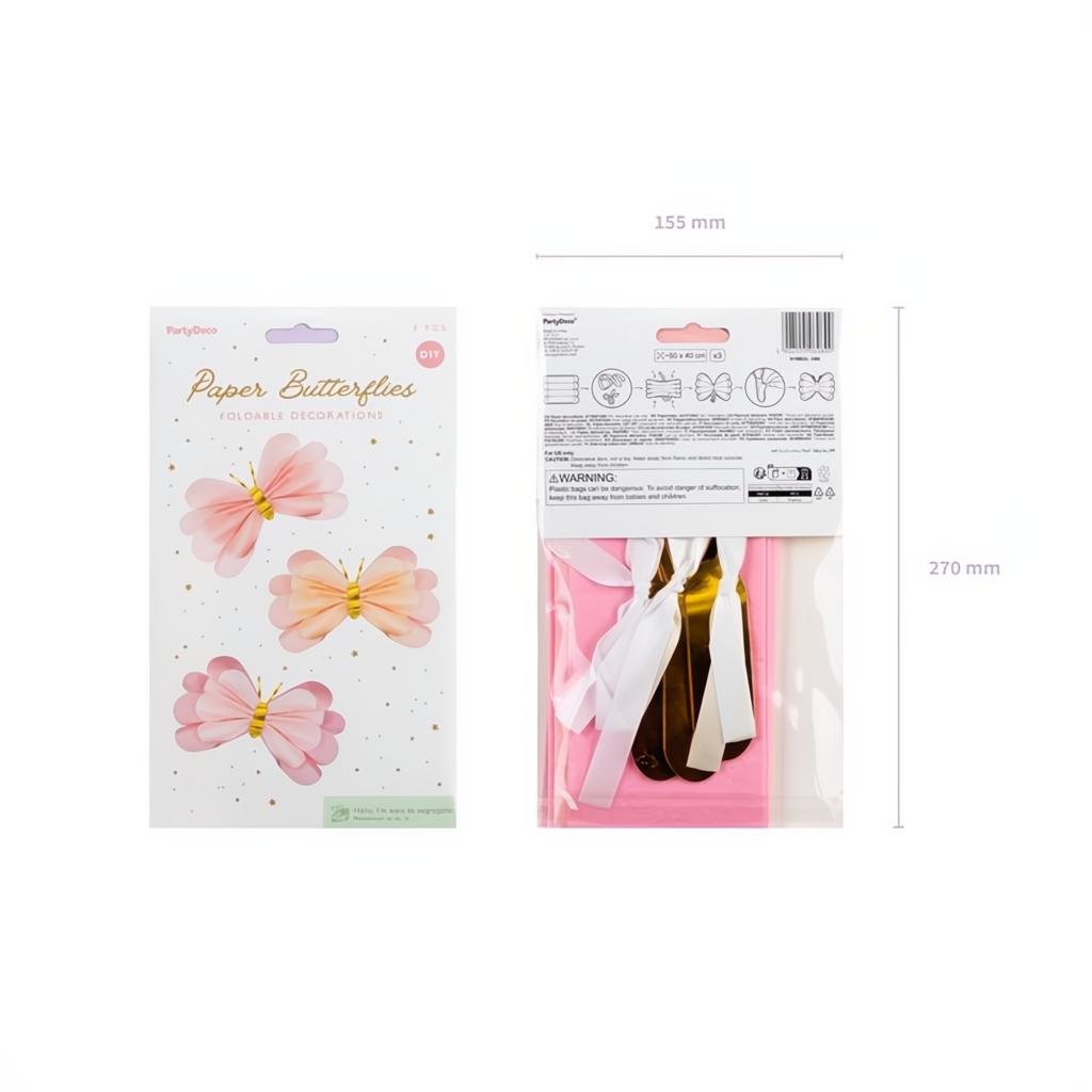 Seidenpapierdekorationen Schmetterlinge, 50-40 cm PartyDeco 3 fiestastore