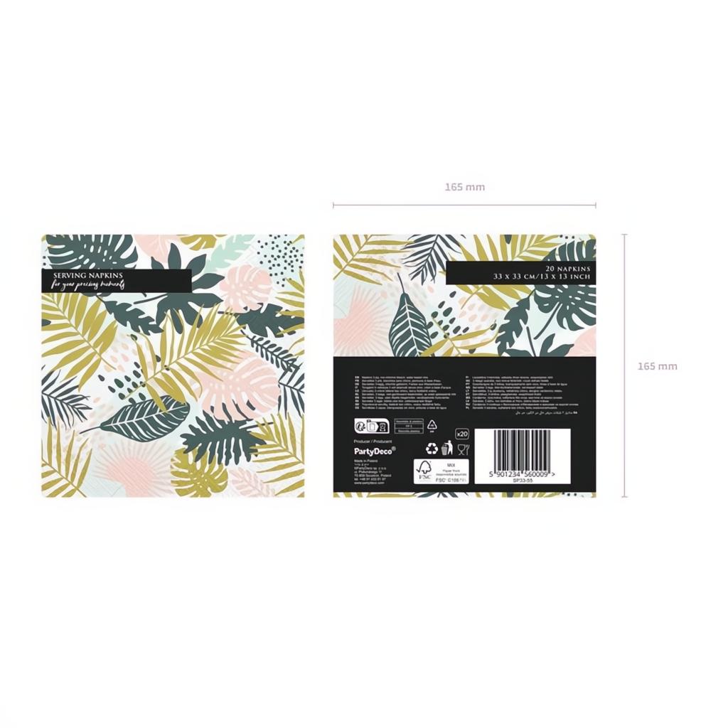 Servietten Aloha - Blätter, 33x33cm Servietten bedruckt PartyDeco 3 fiestastore