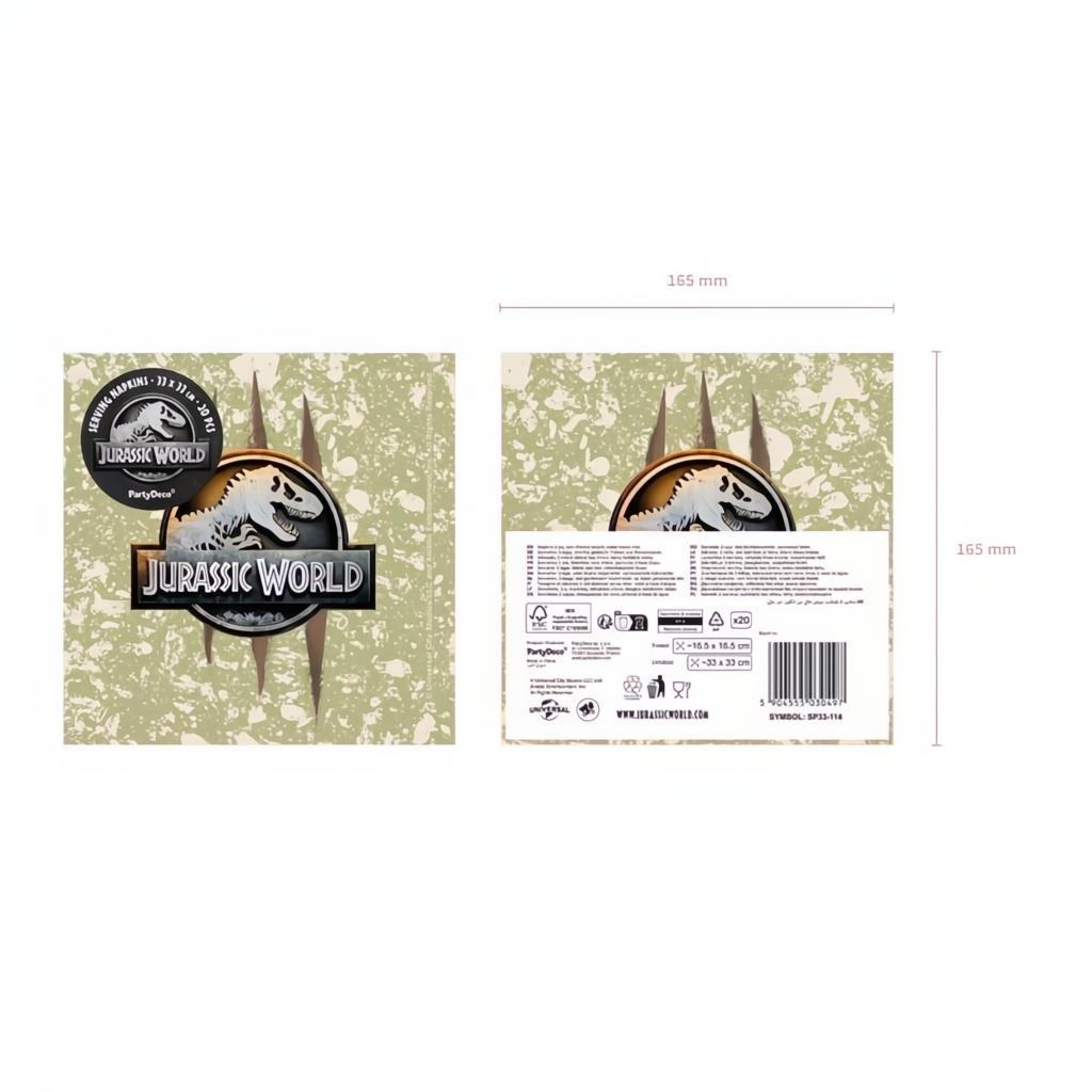 Servietten Jurassic World, 33x33 cm Servietten bedruckt PartyDeco 4 fiestastore