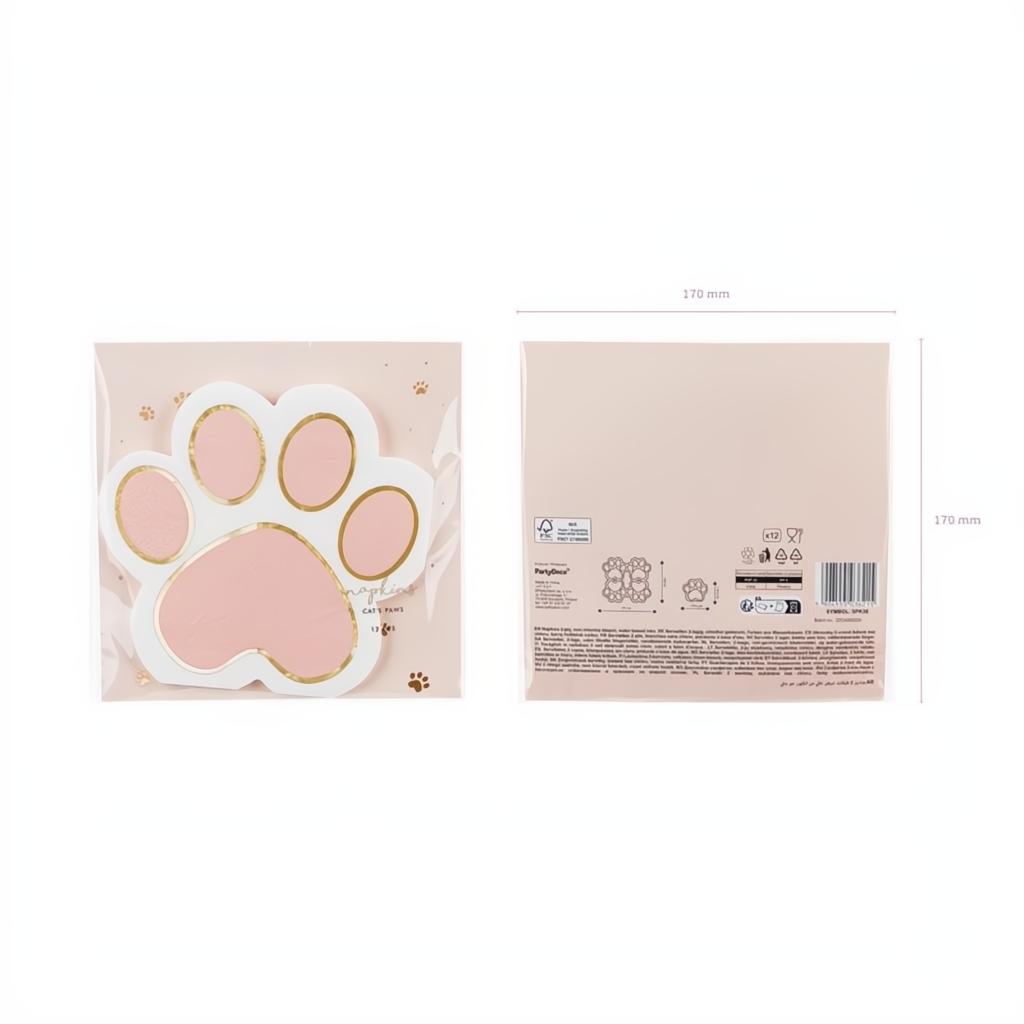 Servietten - Katzenpfoten, 15,5 x 14,5 cm Servietten bedruckt PartyDeco 4 fiestastore